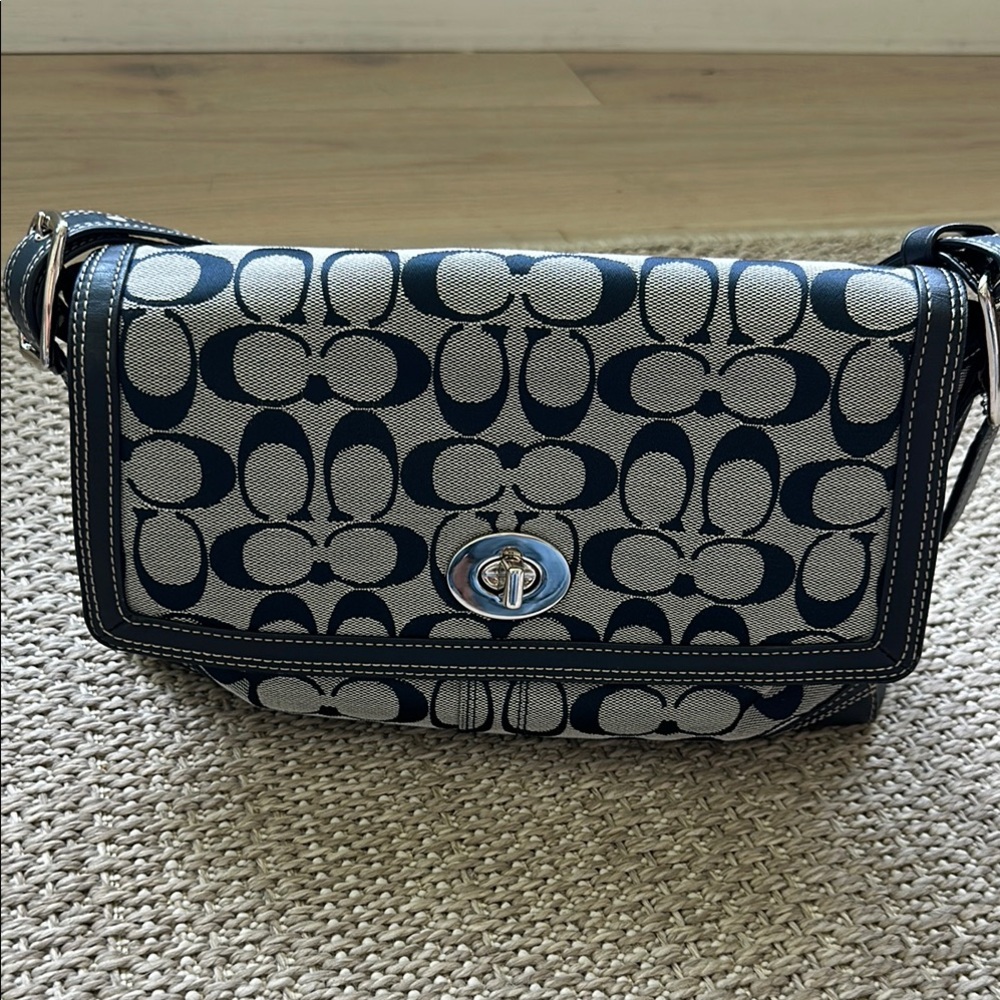 Coach Navy and Gray Crossbody Bag with Signature Design